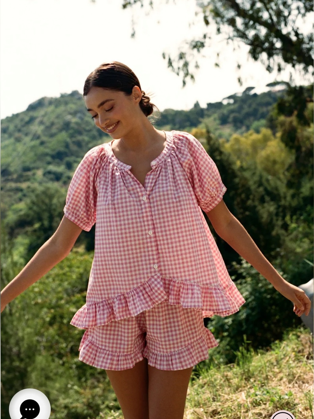 PIYAMA Sophie sleep set gingham berry small shorts and cotton pajama top